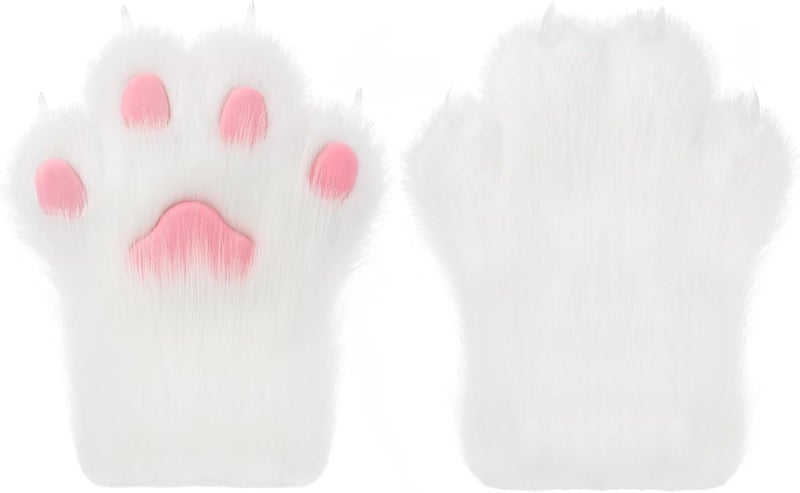 hbbhml Faux Fur Plush Furry Cat Claw Gloves Fursuit Animal Fox Paws Mittens Halloween Cosplay Costume Accessories for Adult - Image 1